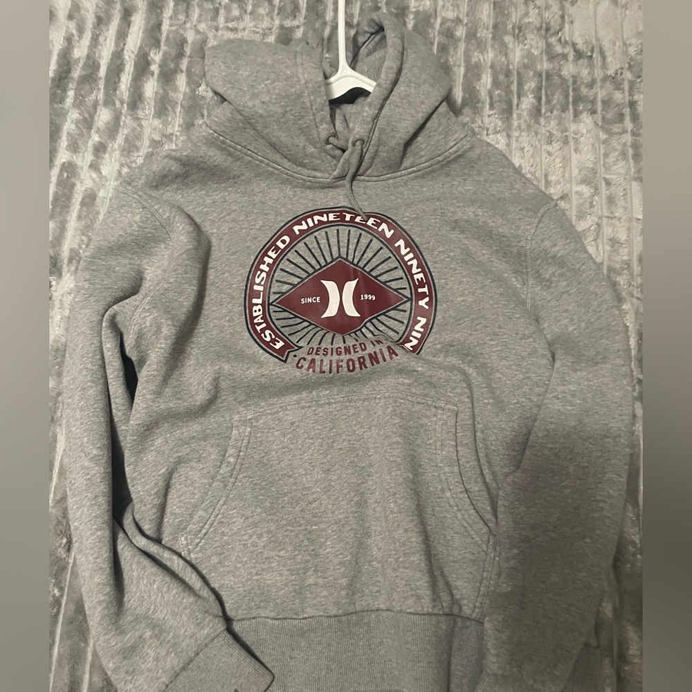 Hurley Gray Hoodie with Maroon Logo